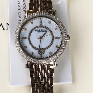 Anne Klein Rose Gold Tone Mother-of-Pearl Dial Crystal Watch